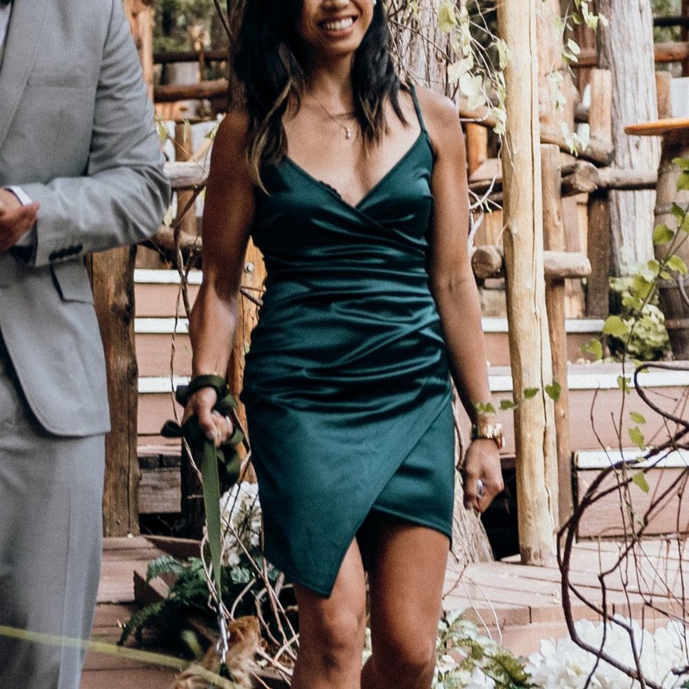 Selling green Satin Asymmetrical Bodycon Dress